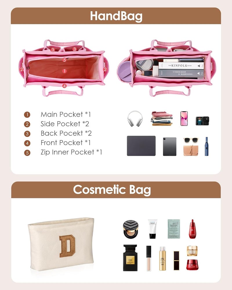 Freesya Store Birthday Gifts for Women Teen Girls, Initial Tote Bag with Zipper, Letter Canvas Tote Purse for College Work Laptop - Image 5